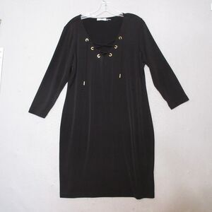 Calvin Klein Dress Plus 14 Black Lace Up‎ Neck Shift Pullover Career Office
